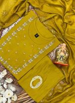 Premium Muslin Mustard Traditional Wear Hand Work Readymade 3 Pcs Kurti 